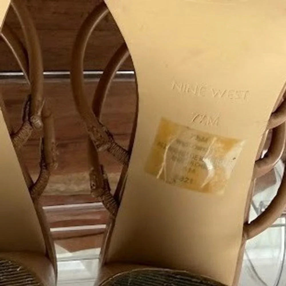 Nine West Tan Strappy Block Heel Square Toe Sandals Mules Womens 7.5M